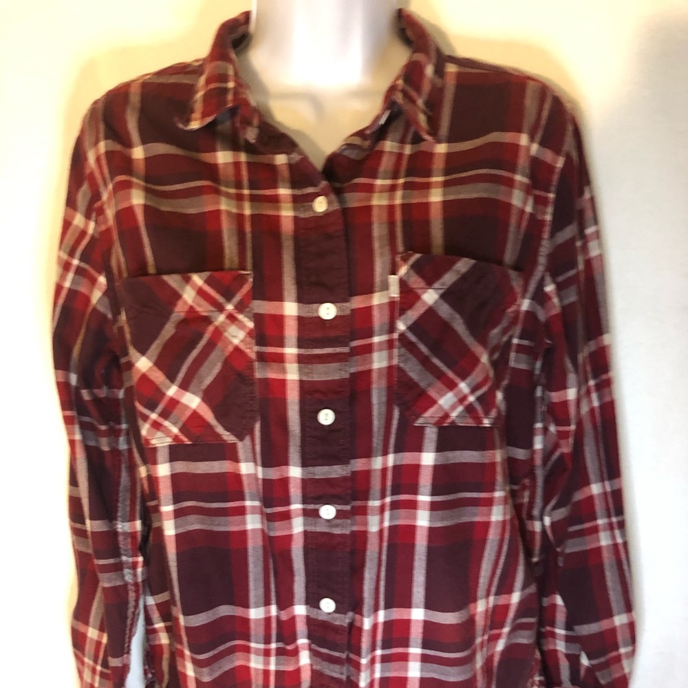 Burgundy and cream flannel plaid shirt